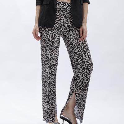 China QUICK DRY Trending Casual Leg Pants Stylish Leopard Print Straight Side Split Pleated Wide Leg Pants for sale