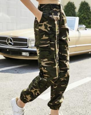 China New QUICK DRY autumn style women painted elastic waist pocket side camouflage pants for sale