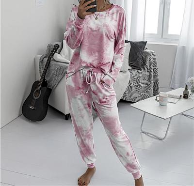 China 2021 Autumn Breathable Tie Dye Salon Wear Set Casual Home Two Piece Set For Women for sale