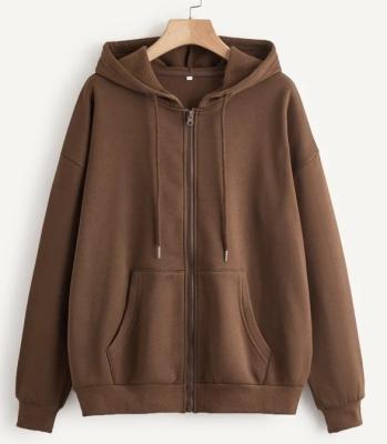 China Winter Classic Style Autumn Anti-pilling Solid Drawstring Zipper Up Drop Shoulder Hoodie For Women for sale