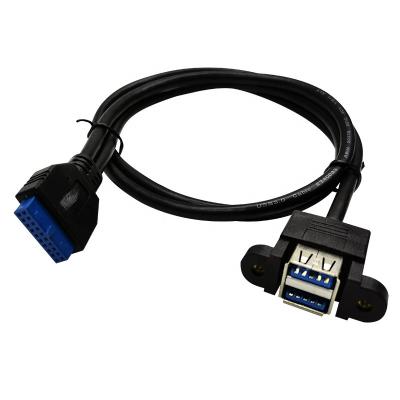 China Usb Cable 20 Pin Motherboard To Dual USB 3.0 Extension Cable With Screw Panel for sale