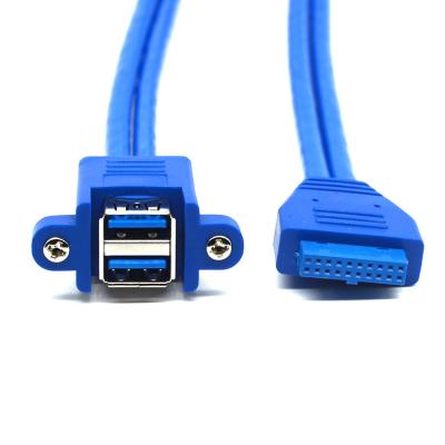 China Usb Cable USB 3.0 Header 20-Pin To Dual USB Extension Cable With Panel Mounts (Blue) for sale