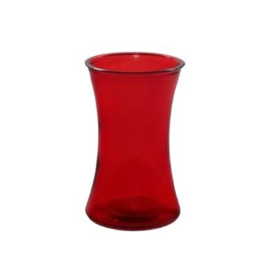 China Minimalist Red Round Glass Vase 1400ml Slim Height Table Top Flower Glass Jar For Decoration 50OZ for sale