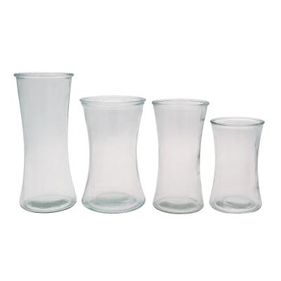 China Contemporary Wholesale Clear Round Glass Slim Height 1400ml Vase Table Top Glass Flower Vase For Decoration for sale