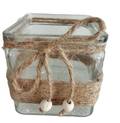 China Different Types Eco - Friendly Clear Glass Cube Vase With Decorative Rope for sale