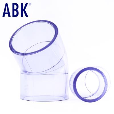 China Pipe Lines Connect Hot Sale DIN Standard Pipe Fittings Styles 45 Degree Elbow Elbow Upvc Transparent for sale