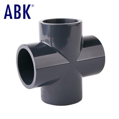 China Acid and Alkali Resistant Corrosion Protection UPVC Plastic PVC Tee Pipe Equal Cross Connector Four Way for sale