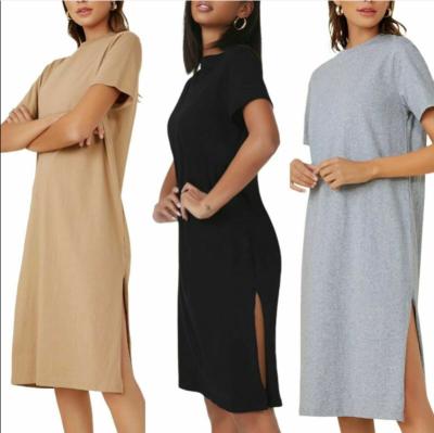 China Breathable China Manufacturer Customized High Quality Solid Color Loose Knit Dress Side Slit Casual Dress for sale