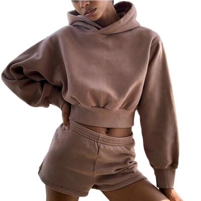 China Anti-pilling New Style 100% Cotton Joggers Fashion Hoodies And Shorts Sets Two Piece Sweatshirt Shorts Casual Women Tracksuit for sale