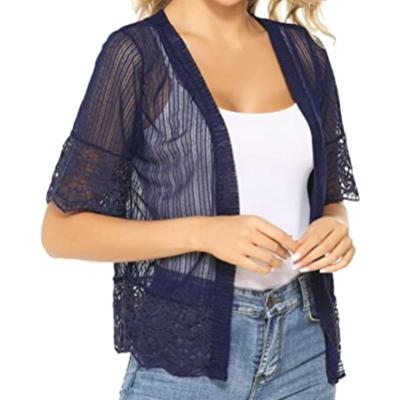 China Factory direct sales women's breathable cardigan jacket transparent stripe stitching lace up new small solid color shirt jacket for sale