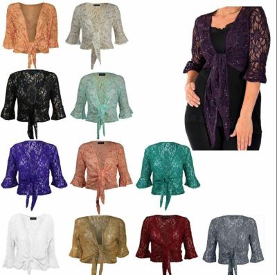 China Breathable Professional Wholesale Bow Tie Lace Sequin Cardigan Ladies Outlet Factory Short Jacket for sale