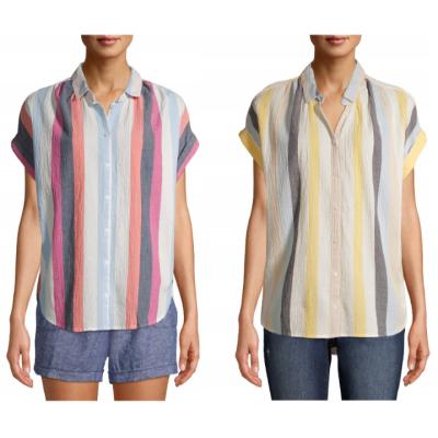 China Factory Outlet 2022 Breathable Ladies Striped Shirts Summer Short Sleeve Chiffon Plus Size Shirts for sale