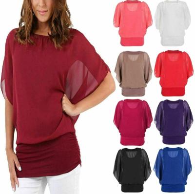 China Breathable Factory Direct Supply Our Own Manufacturer Summer And Chiffon Knitted Loose Two Piece Tee Tops for sale