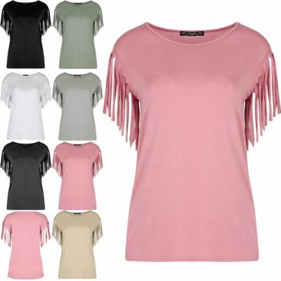 China Wholesale Fashion Anti-pilling Professional Apparel Round Neck Knitted Tassel Sleeves Loose All-match Top T-Shirt for sale