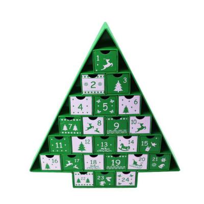 China Recyclable Free ASP Design Cardboard Advent Calendar Tree Shape Christmas Gift Packaging Box With Drawer for sale