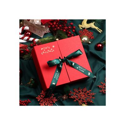 China ASP Recyclable Custom Hard Cardboard Christmas Gift Red Packaging Boxes With Fixed Ribbon for sale