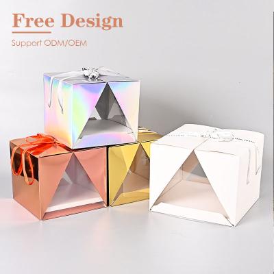 China Recyclable Custom ASP Transparent Round Holographic Cake Box Packaging With Ribbon for sale