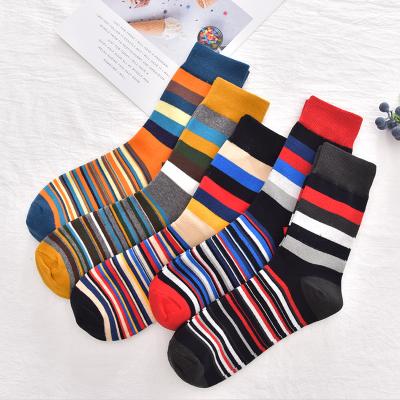 China New regular men's stockings fashion color striped men's socks autumn and winter cotton socks wholesale for sale