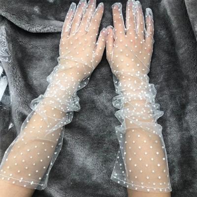 China 2021 Wholesale Women Long Full Short Tulle Gloves Stretchy Lace Spots Full Finger Mittens Mesh Lace Gloves for sale