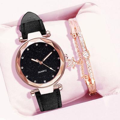 China Outlet Hollow Women Watch Leather Clock Relogio Feminino Fashion Romantic Starry Ladies Wristwatch Rhinestone Sky Watch Female Watch for sale