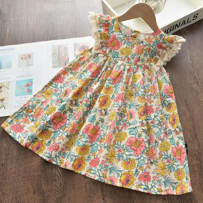 China Breathable Girls Floral Dresses 2021 New Fashion Sweet Kids Flowers Suits Kids Vestidos Toddler Baby Sleeveless Dress for sale