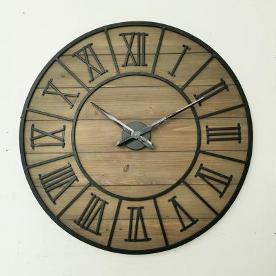 China Large Antique Style Amazon Barn Wood Metal Rorman Hot Selling Numeral Wall Clock for sale