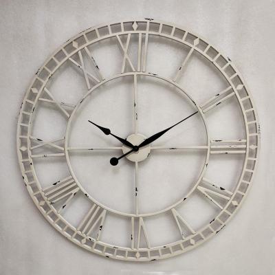 China Large Antique Style Distressed Decorative White Metal Wall Clock for sale