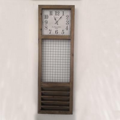 China Creative Antique Style Metal Wire Mesh Long Narrow Wood Wall Clock for sale