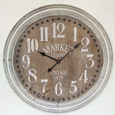 China Large Antique Farmhouse Style Wooden Carved Arabic Numeral Wall Clock for sale