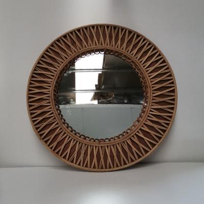 China Homelot Traditional Round Woven Rattan Bamboo Wall Mirror, Brown 30 inch for sale