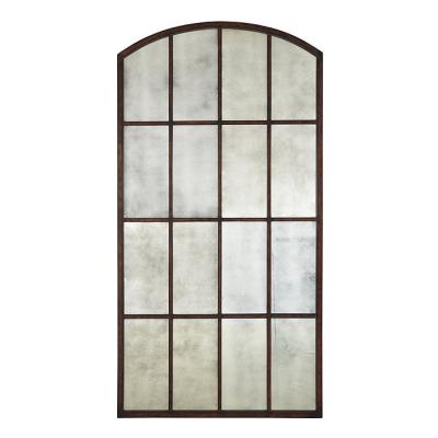 China Rustic Arch Aged Brown Antiqued Integral Mirror Bedroom Dressing Mirror for sale