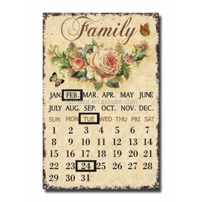 China Wholesale Antique Europe Wall Metal Calendar Tin Plates Sign Customized Decorative for sale