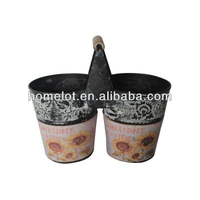 China Twin Metal Flower Buckets Metal Flower Pots Double Flower Pots for sale