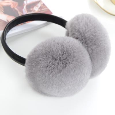 China Factory Wholesale Luxury Winter LIYAFUR Warm Fashion 100% Real Rex Rabbit Fur Outdoor Foldable Earmuffs For Women for sale