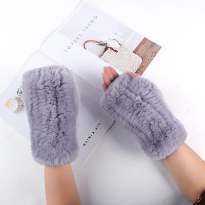 China Real Rex Rabbit Fur Wholesale Winter Real Rex Rabbit Fur Fingerless Gloves knitted furry warm for women for sale