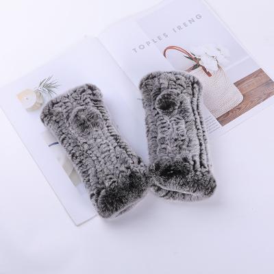 China 2022 Wholesale Rex Rabbit Fur Real Factory Winter Warm Real Rabbit Fur Handmade Knitted Fingerless Gloves For Girls Women for sale