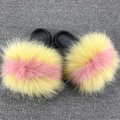 China Factory wholesale lightweight PVC slides custom real ladies stable quality raccoon fur slides for sale