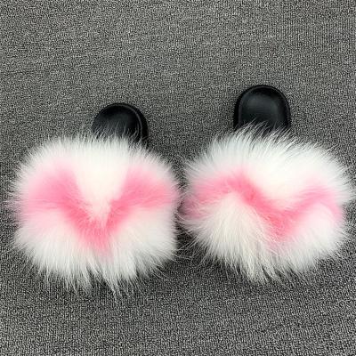 China Light weight European and American 2022 All-match fashion Fox fur slippers, women's wear external sandals, real fur, grass fur, flip flop for sale