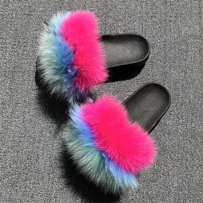 China Black Fox Fur Slippers Ladies Shoes Handmade Genuine Fur Lightweight Women's Slide Sandals For Women Winter Ladies Slippers And Warm Sandals for sale