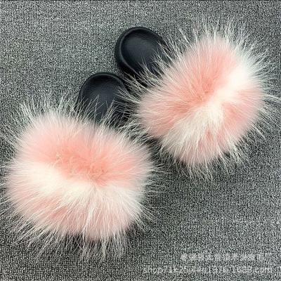 China Light Fashionable Soft And Fluffy Ladies Indoor Fox Fur Slippers Women Fur Slippers Genuine Leather Women Fur Slippers for sale