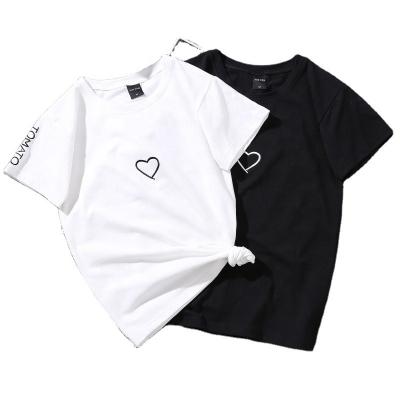 China Anti-wrinkle Summer Couples Lovers Casual T-shirt Tops Women Love Heart Embroidery Print T-shirt for sale