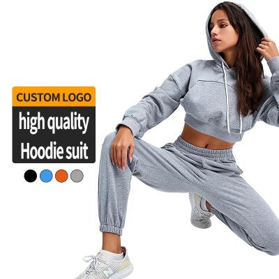 China Anti-pilling Logo Oversized Sweater Custom Made 2 Piece Sets Popular Hooded Sweatshirt Women Streetwear Costume for sale