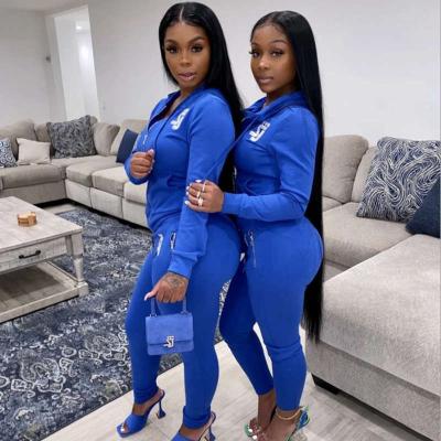 China New Women's Breathable Letter Copy Hooded Casual Sweatsuit 2 Piece Tracksuit Set Women Sports 2 Piece Set for sale