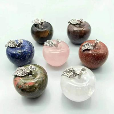 China Various Europe Gemstone Natural White and Crystal Quartz Apple Agate Jade Pink Japer Apple for Desktop Decoration for Gifts for sale