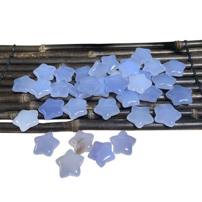 China Art Wholesale Natural Crystal Healing Folk Gemstone Chalcedony Blue Stars Carving For Homeware Decoration Gifts for sale