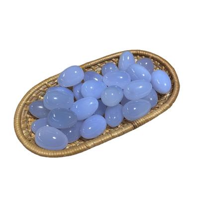 China Art Homeware Natural Chalcedony Egg Folk Shape Craft For Desktop Healing Stone Energy Decoration Blue Agate Egg For DIY Jewelry Making for sale