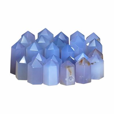 China European Factory Crystal Agate Tower Point Blue Chalcedony Tower Energy Healing Stone for sale