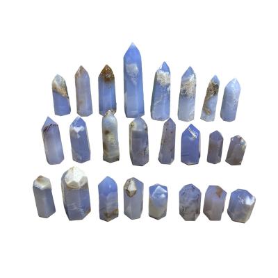 China Crystal Gemstone Points European FengShui Magic Wands For Decoration Chalcedony Agate Medium Blue Energy Towers For Healing for sale