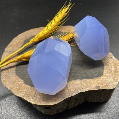 China Europe New Products Pure Blue Chalcedony Craft Healing Energy Stone Diamond Shape Long Tumble Palm Stones for sale