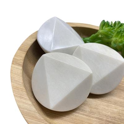 China Art New Natural Crystal White folk Jade Diamond Shape Round Palm Stone in ivory for healing for sale